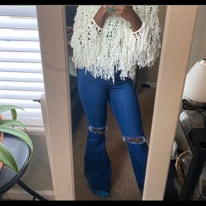 High Waisted Stretchy Distressed Bell Jeans